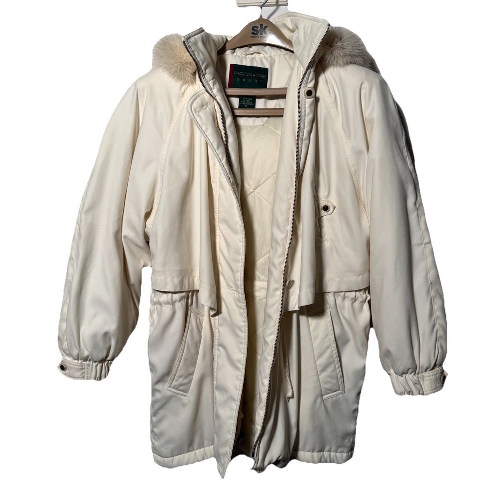 Preston & York Sport Women's Medium‎ Cream Colored Coat Fox Fur Trim Hood